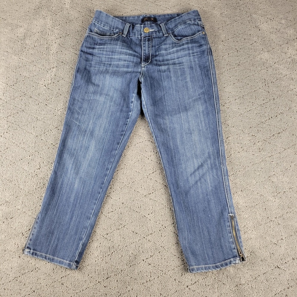 Seven7 Jeans Womens 10 Blue Straight Leg Cropped Zip Ankle Medium Wash Stretch